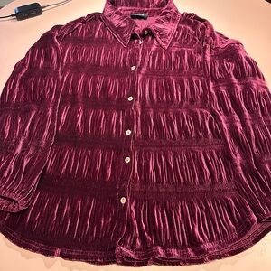 VIci Crushed  Velvet Button-Up Shirt in Wine